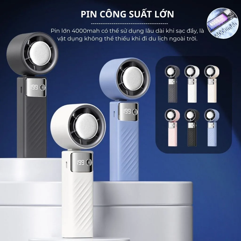 Quạt Tích Điện Mini Cầm Tay JF132 Có Sò Lạnh, quạt cầm tay mini 199 cấp độ có thể gấp gọn 90 độ – ảnh 2