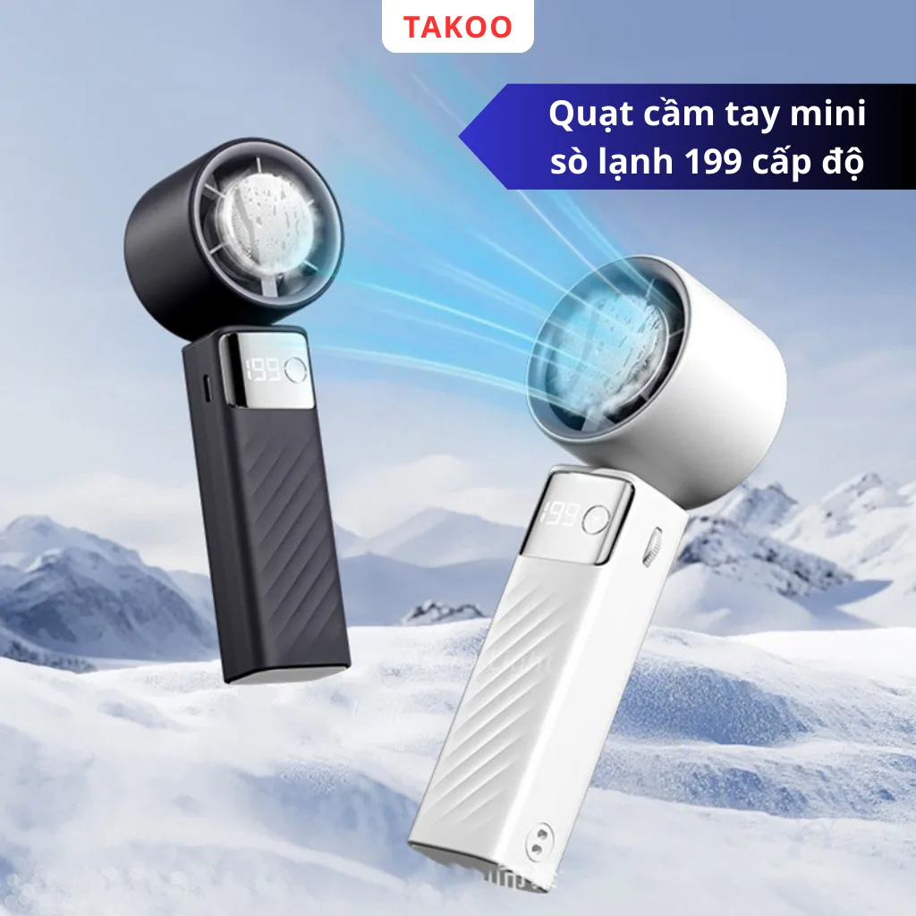 Quạt Tích Điện Mini Cầm Tay JF132 Có Sò Lạnh, quạt cầm tay mini 199 cấp độ có thể gấp gọn 90 độ – ảnh 1