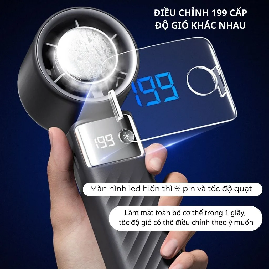 Quạt Tích Điện Mini Cầm Tay JF132 Có Sò Lạnh, quạt cầm tay mini 199 cấp độ có thể gấp gọn 90 độ – ảnh 3