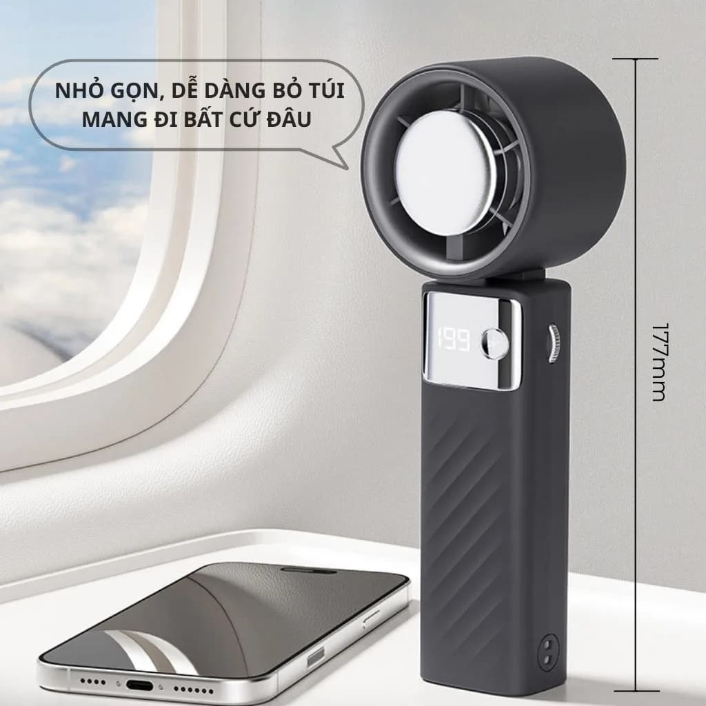 Quạt Tích Điện Mini Cầm Tay JF132 Có Sò Lạnh, quạt cầm tay mini 199 cấp độ có thể gấp gọn 90 độ – ảnh 8