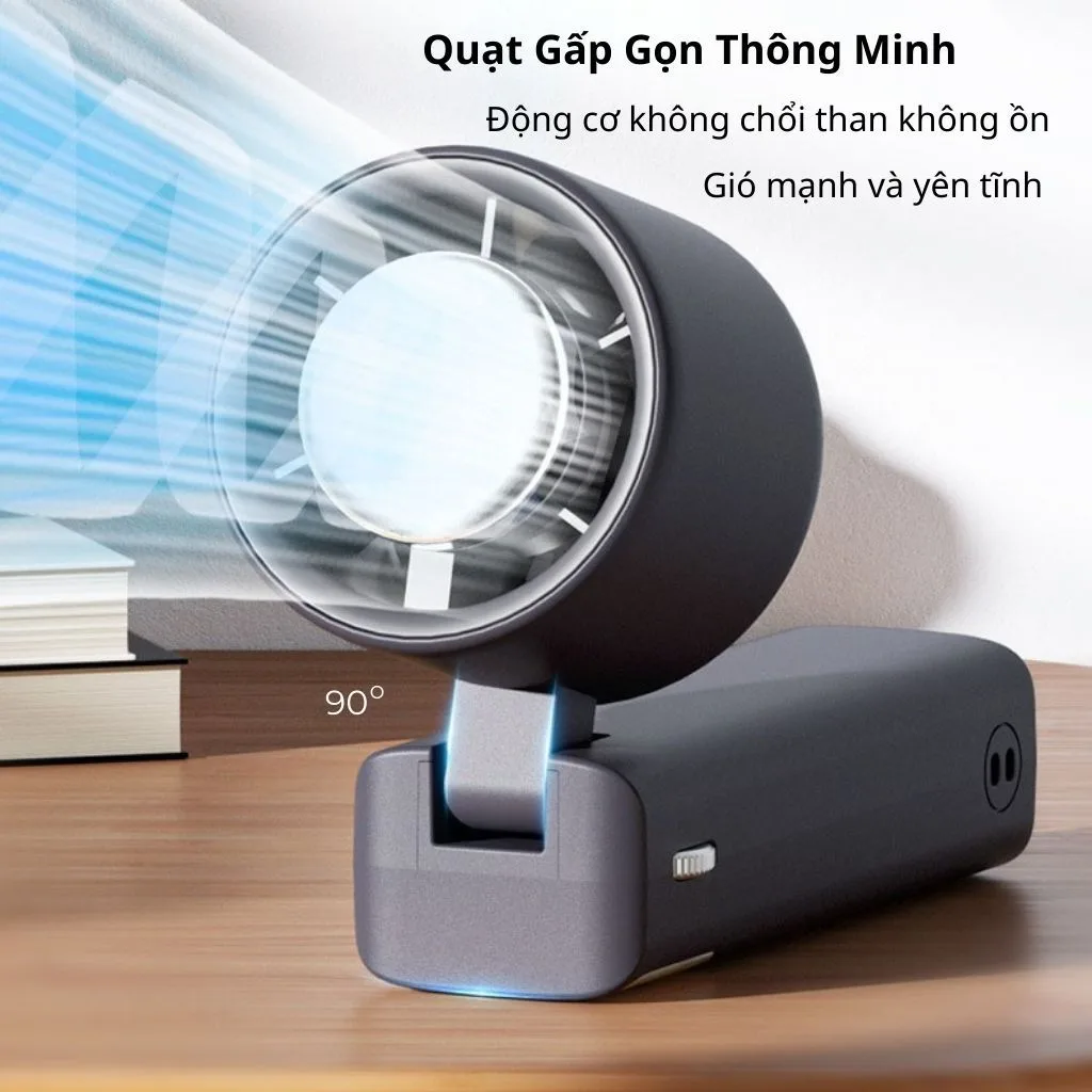 Quạt Tích Điện Mini Cầm Tay JF132 Có Sò Lạnh, quạt cầm tay mini 199 cấp độ có thể gấp gọn 90 độ – ảnh 7