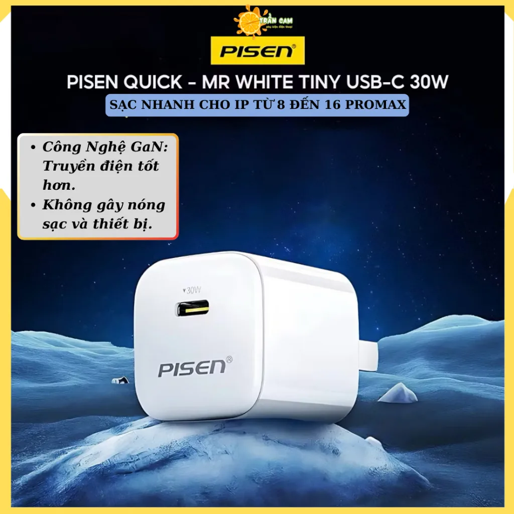 Bộ Sạc nhanh 30W mini PISEN, Công Nghệ GaN cho ip8 đến ip 18 sạc siêu nhanh nhỏ gọn tiện lợi bảo hành 12 tháng – ảnh 2