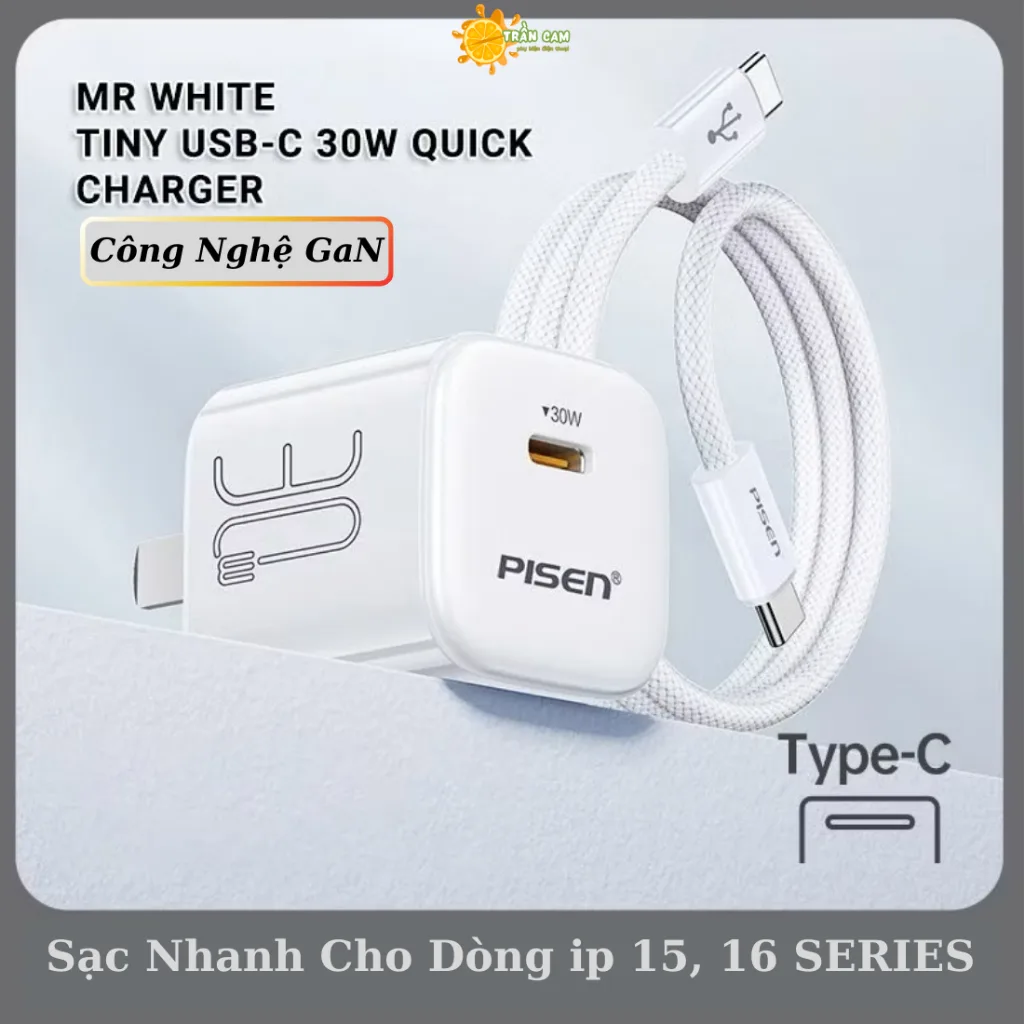 Bộ Sạc nhanh 30W mini PISEN, Công Nghệ GaN cho ip8 đến ip 18 sạc siêu nhanh nhỏ gọn tiện lợi bảo hành 12 tháng – ảnh 1
