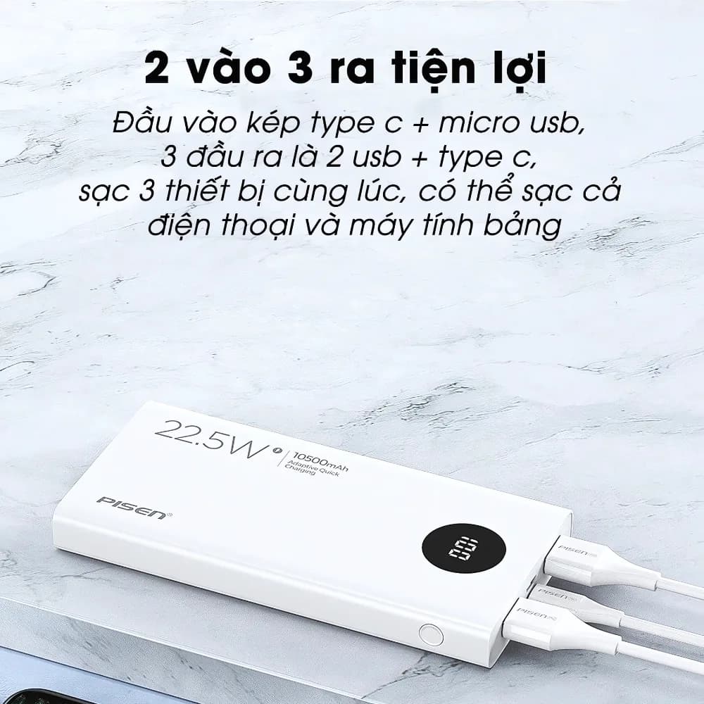 Sạc Dự Phòng Pisen Quick Sạc Nhanh 10W 20W 22.5W 30W Dung Lượng Lớn 10000mAh 10500mAh 20000mAh – ảnh 4