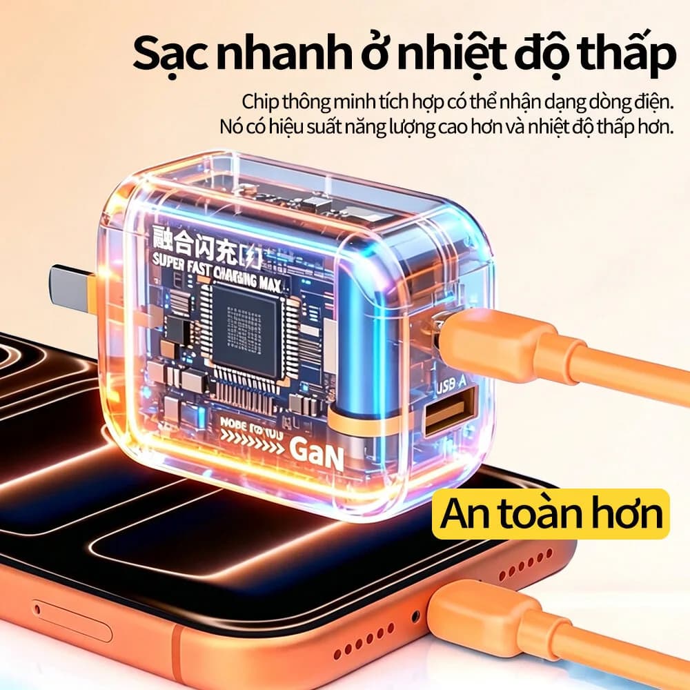 【Bộ combo】Bộ sạc GaN 30W, cổng Type-C +USB-A, sạc nhanh hai cổng,9 lớp bảo vệ thông minh,Được trang bị cáp sạc 4 trong 1 – ảnh 5