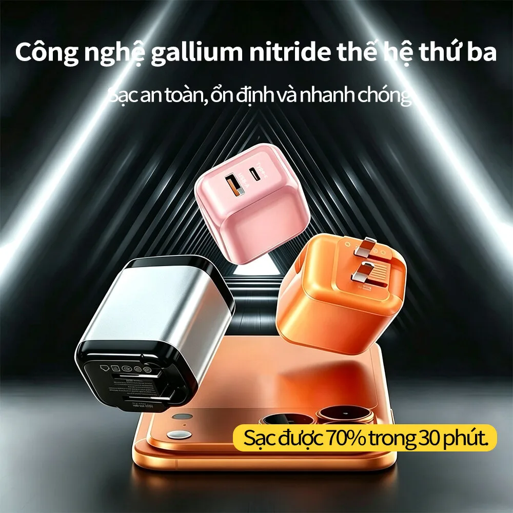 【Bộ combo】Bộ sạc GaN 30W, cổng Type-C +USB-A, sạc nhanh hai cổng,9 lớp bảo vệ thông minh,Được trang bị cáp sạc 4 trong 1 – ảnh 4