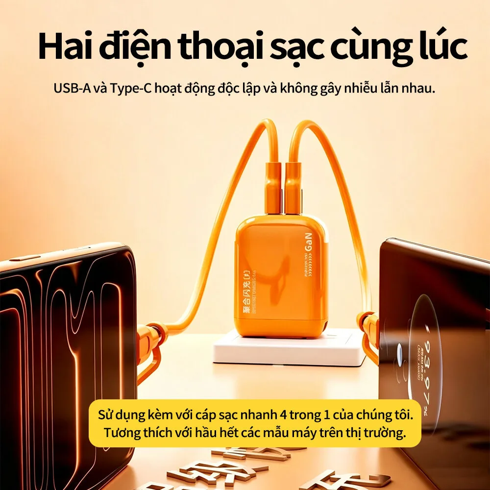 【Bộ combo】Bộ sạc GaN 30W, cổng Type-C +USB-A, sạc nhanh hai cổng,9 lớp bảo vệ thông minh,Được trang bị cáp sạc 4 trong 1 – ảnh 7